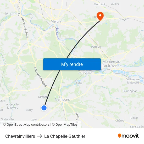 Chevrainvilliers to La Chapelle-Gauthier map