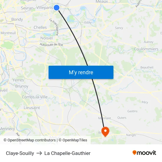 Claye-Souilly to La Chapelle-Gauthier map