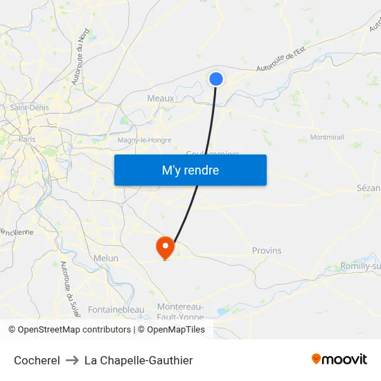 Cocherel to La Chapelle-Gauthier map