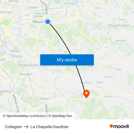 Collegien to La Chapelle-Gauthier map