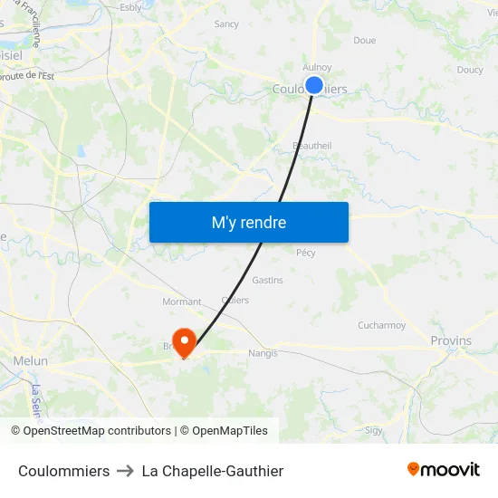 Coulommiers to La Chapelle-Gauthier map