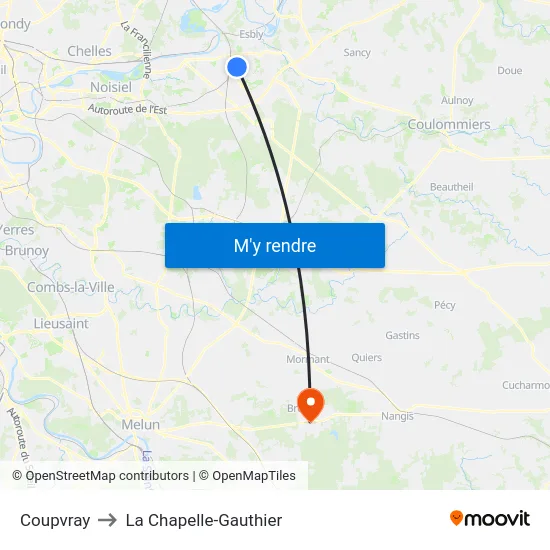 Coupvray to La Chapelle-Gauthier map