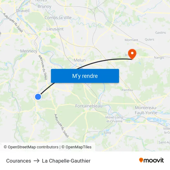Courances to La Chapelle-Gauthier map