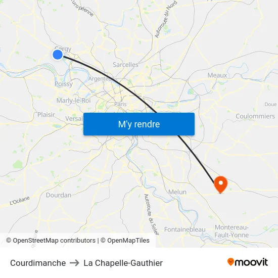 Courdimanche to La Chapelle-Gauthier map