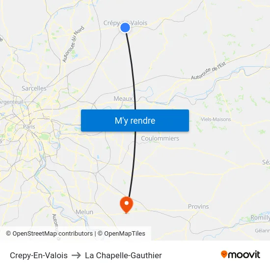 Crepy-En-Valois to La Chapelle-Gauthier map