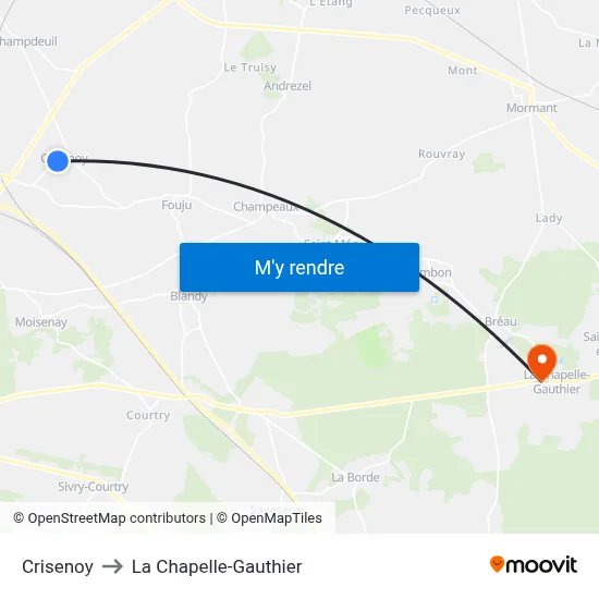 Crisenoy to La Chapelle-Gauthier map