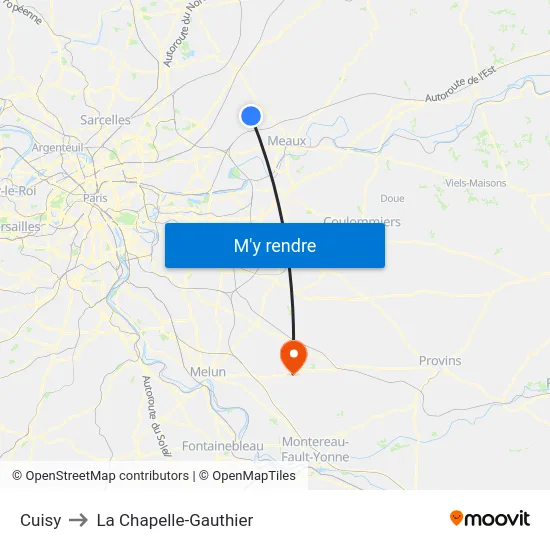 Cuisy to La Chapelle-Gauthier map