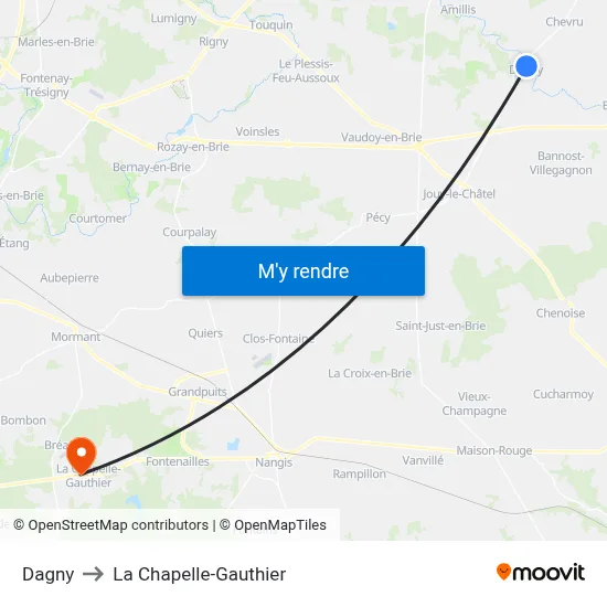 Dagny to La Chapelle-Gauthier map