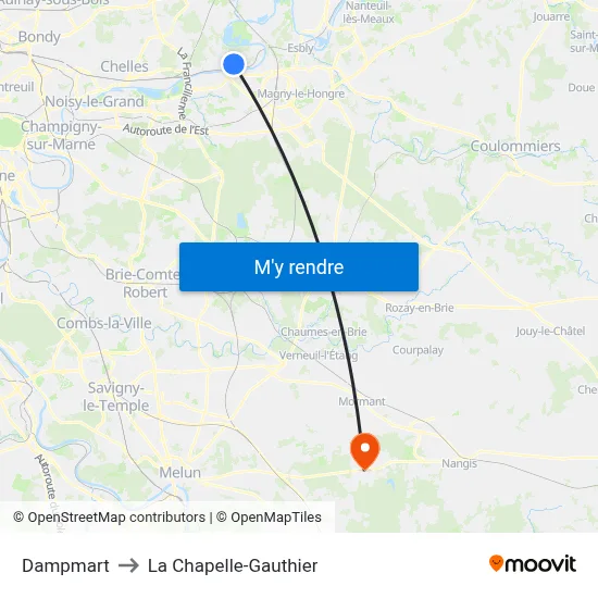 Dampmart to La Chapelle-Gauthier map