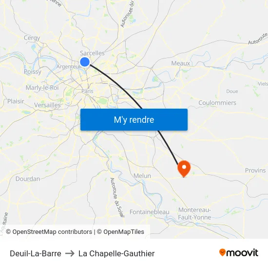 Deuil-La-Barre to La Chapelle-Gauthier map