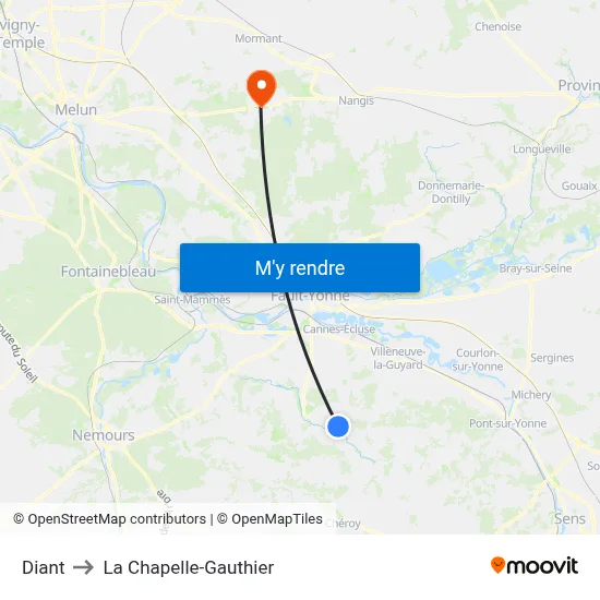 Diant to La Chapelle-Gauthier map