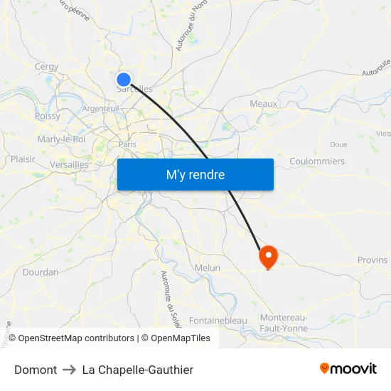 Domont to La Chapelle-Gauthier map