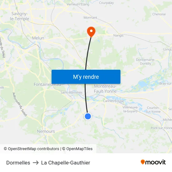 Dormelles to La Chapelle-Gauthier map