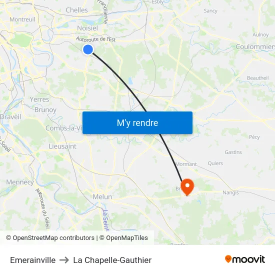 Emerainville to La Chapelle-Gauthier map