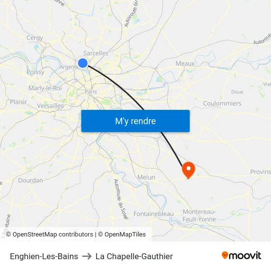 Enghien-Les-Bains to La Chapelle-Gauthier map