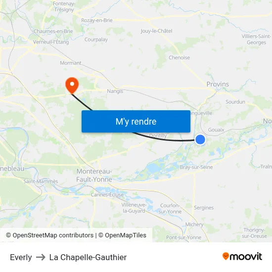 Everly to La Chapelle-Gauthier map