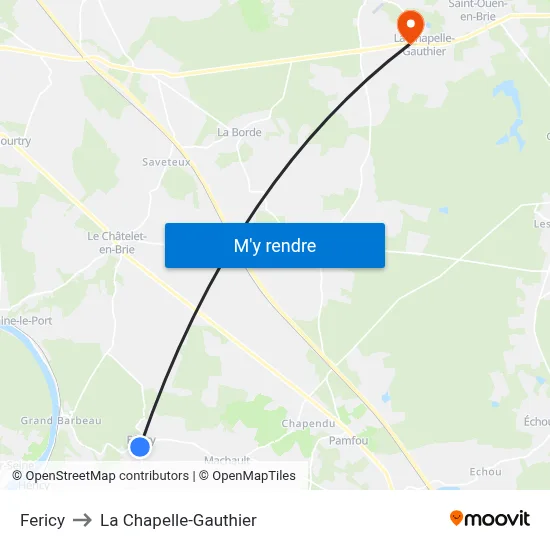 Fericy to La Chapelle-Gauthier map