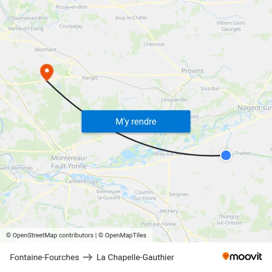 Fontaine-Fourches to La Chapelle-Gauthier map