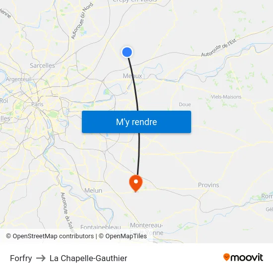 Forfry to La Chapelle-Gauthier map