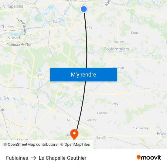 Fublaines to La Chapelle-Gauthier map