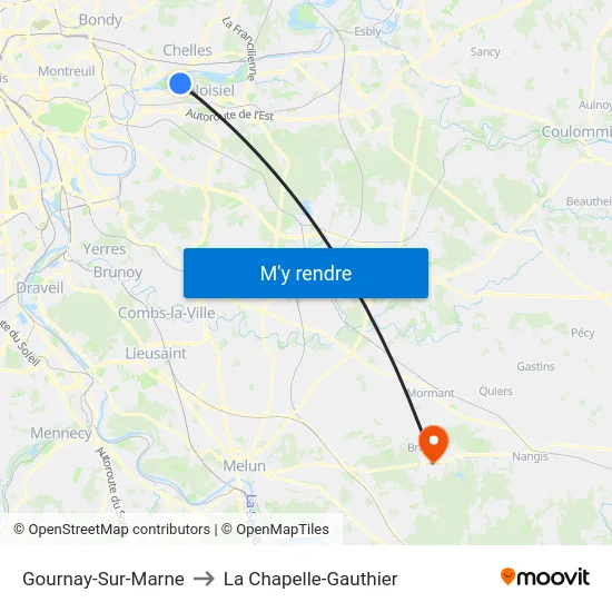Gournay-Sur-Marne to La Chapelle-Gauthier map