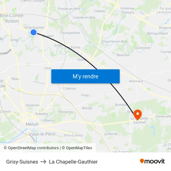 Grisy-Suisnes to La Chapelle-Gauthier map