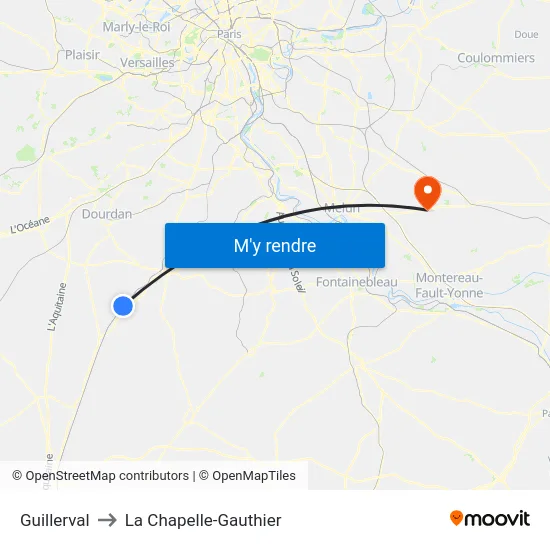 Guillerval to La Chapelle-Gauthier map