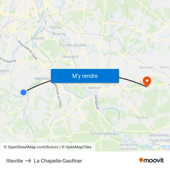Itteville to La Chapelle-Gauthier map