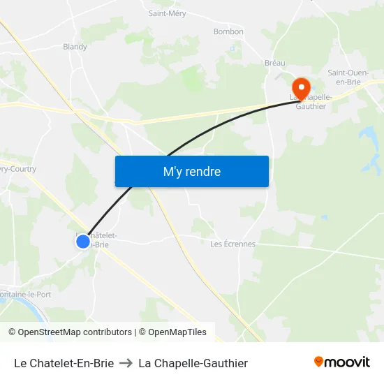 Le Chatelet-En-Brie to La Chapelle-Gauthier map