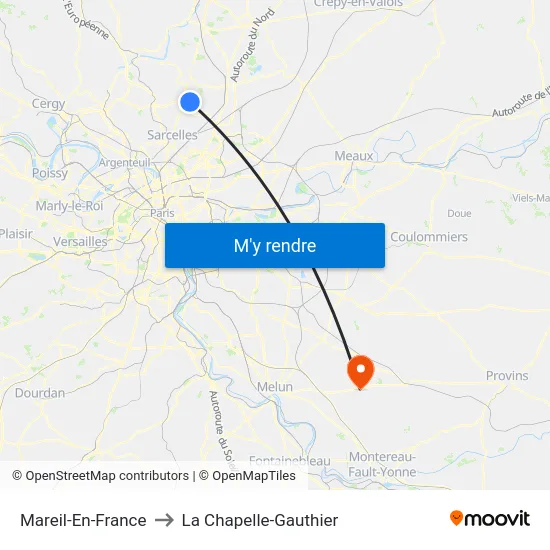 Mareil-En-France to La Chapelle-Gauthier map