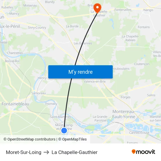 Moret-Sur-Loing to La Chapelle-Gauthier map