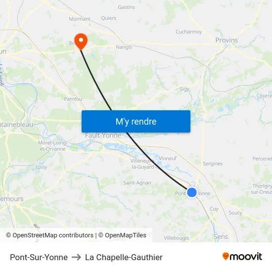 Pont-Sur-Yonne to La Chapelle-Gauthier map
