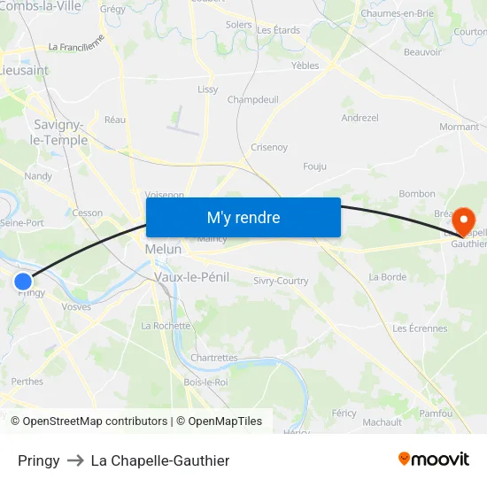Pringy to La Chapelle-Gauthier map