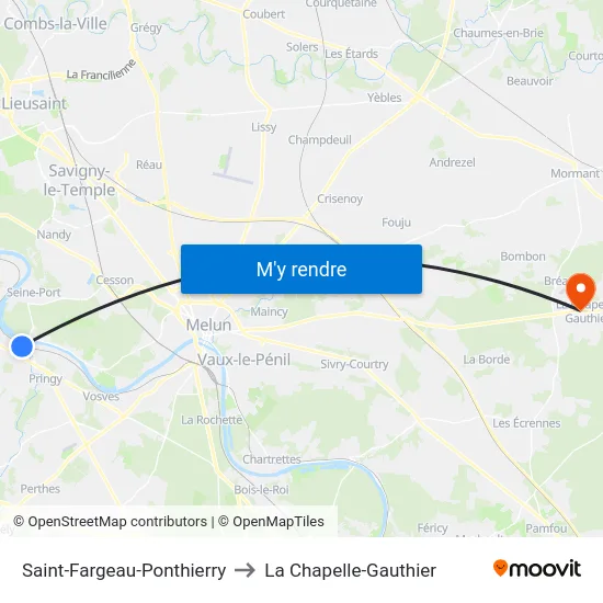 Saint-Fargeau-Ponthierry to La Chapelle-Gauthier map