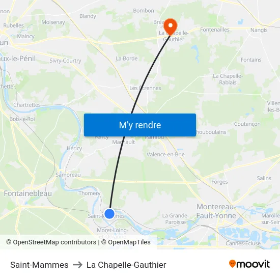Saint-Mammes to La Chapelle-Gauthier map