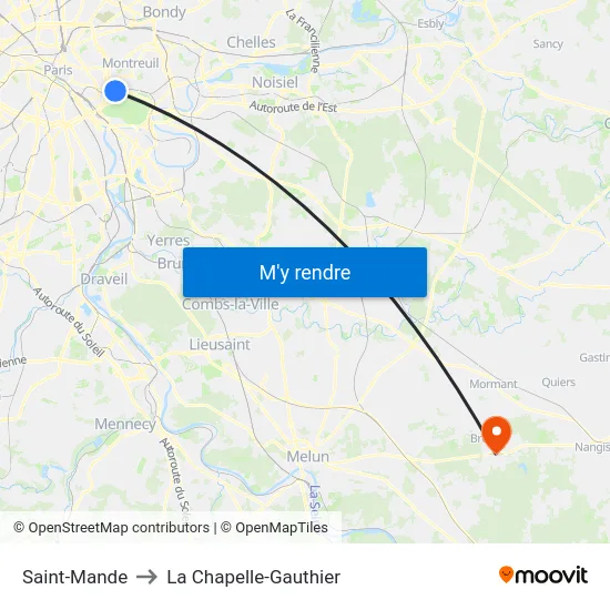Saint-Mande to La Chapelle-Gauthier map