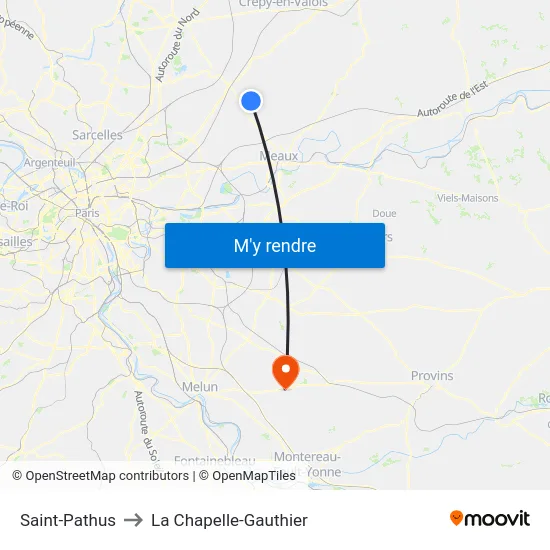 Saint-Pathus to La Chapelle-Gauthier map
