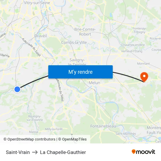 Saint-Vrain to La Chapelle-Gauthier map