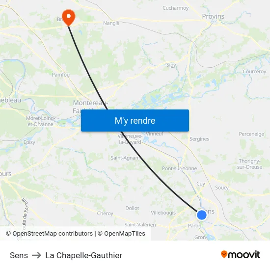 Sens to La Chapelle-Gauthier map