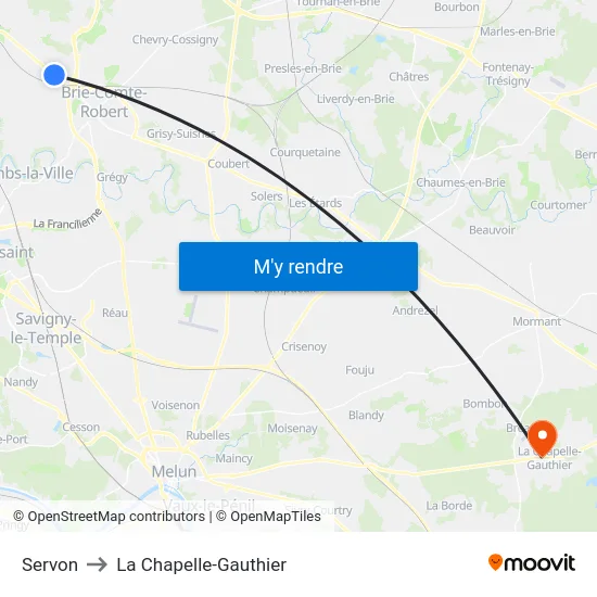 Servon to La Chapelle-Gauthier map