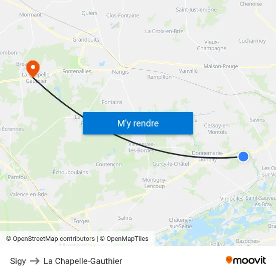 Sigy to La Chapelle-Gauthier map