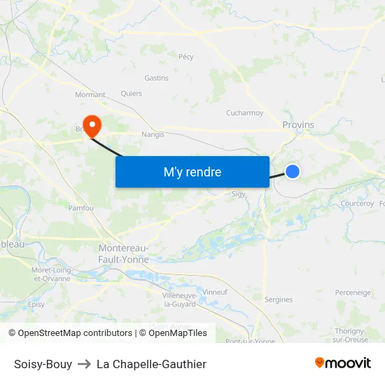Soisy-Bouy to La Chapelle-Gauthier map
