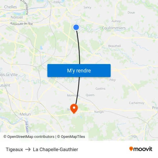 Tigeaux to La Chapelle-Gauthier map