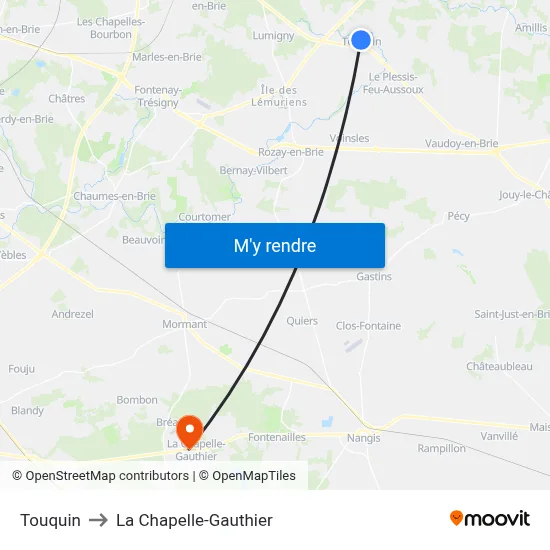Touquin to La Chapelle-Gauthier map