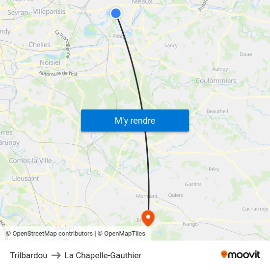 Trilbardou to La Chapelle-Gauthier map