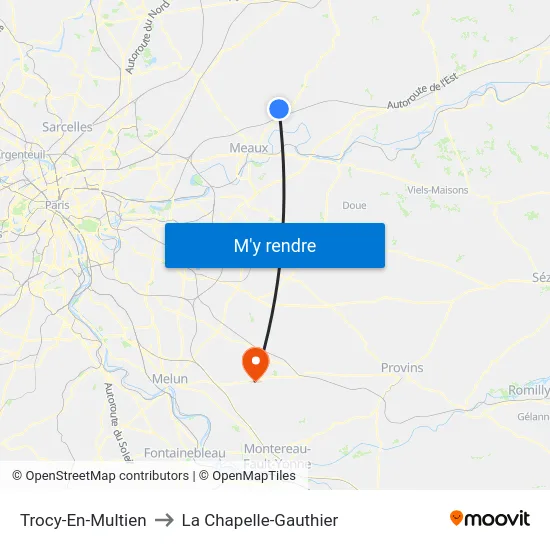 Trocy-En-Multien to La Chapelle-Gauthier map