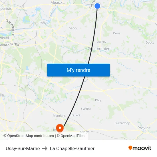 Ussy-Sur-Marne to La Chapelle-Gauthier map