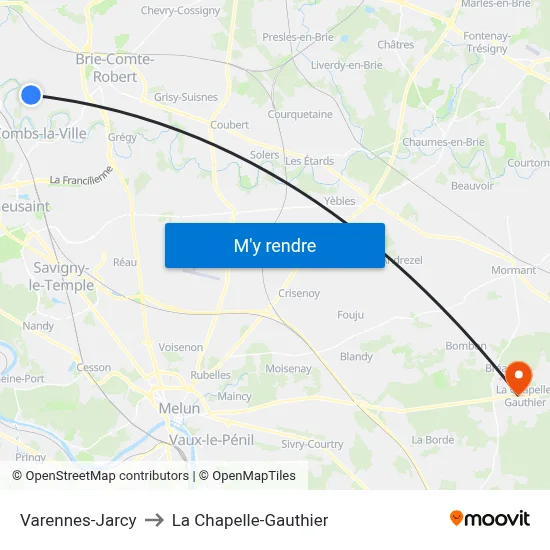 Varennes-Jarcy to La Chapelle-Gauthier map