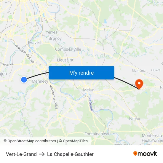 Vert-Le-Grand to La Chapelle-Gauthier map