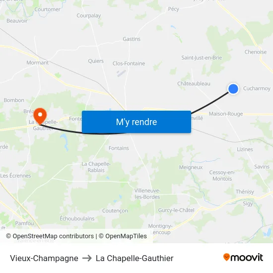 Vieux-Champagne to La Chapelle-Gauthier map